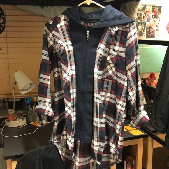 Flannel With Attached Zipper Hoodie 